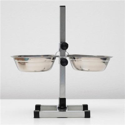 Подставка с мисками, 2×2 л, высота 50 см, разборная с верхним фиксатором, хром