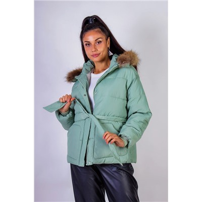 Куртка арт. 611 на поясе с капюшоном, натуральный мех, евро-зима, демисезон НАТАЛИ, 1067159