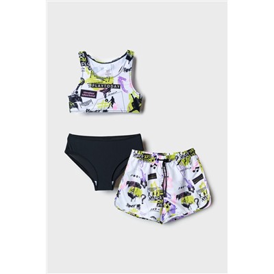 Комплект для девочек: купальный костюм трикотажный, шорты текстильные плавательные PLAYTODAY, 1244190