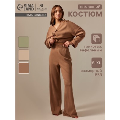 Пижама женская (рубашка, брюки) SL HOME Soft Home, размер 48-50, кофейная