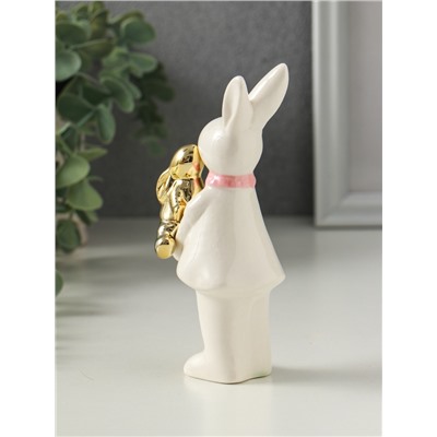 Фигурка керамика «Зайка белая с золотым зайчонком», 6.5×4.5×13.5 см