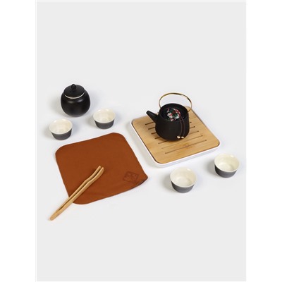 Набор для чайной церемонии «Мотомия», 9 предметов, на 4 персоны, чашка 40 мл, чайник 200 мл, керамика, чёрный