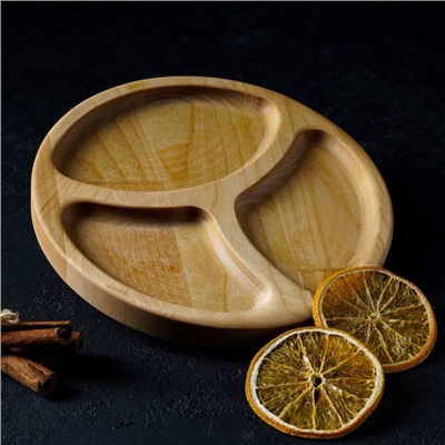 Менажница Доляна «Валенсия», d=20 см, 3 секции, дерево берёза, пропитана маслом