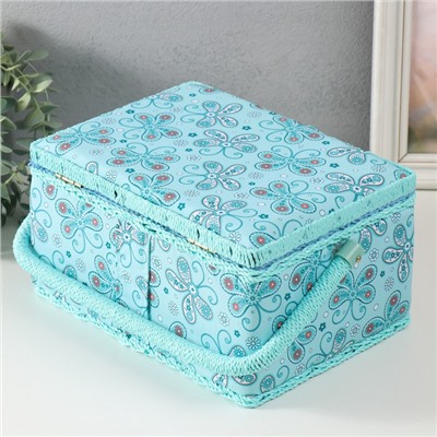 Шкатулка для рукоделия и шитья «Бабочки и цветочки на голубом», хранение ниток, иголок, мелочи, 19×26×14.5 см