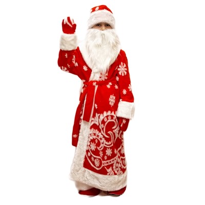 Карнавальный костюм для мальчика «Дед Мороз»: шуба, шапка, варежки, борода, рост 122-134