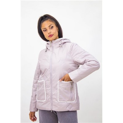 Модная куртка с меховой отделкой Тренд, арт. 926 демисезон. (Серо-розовый)