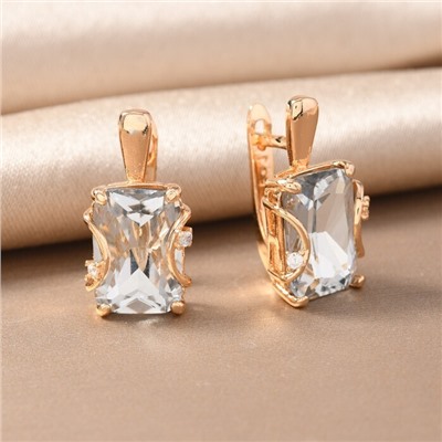 Серьги с крупным камнем ювелирная бижутерия коллекция "Дубай", покрытие позолота,  вставка: фианит и цирконы, цвет: прозрачный, арт.217.361