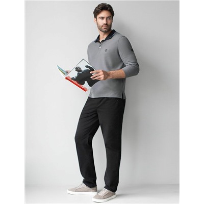 Лонгслив из фактурного трикотажа с плетеным воротником поло с застежкой на пуговицы