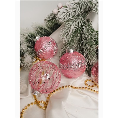 Ёлочные игрушки «Жаклин», шары новогодние, d=8 см, набор 6 шт., розовый