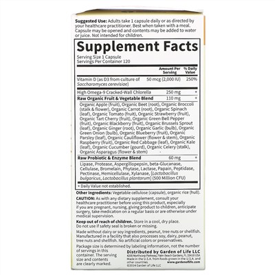 Garden of Life, Vitamin Code, RAW D3, 50 мкг (2000 МЕ), 120 вегетарианских капсул