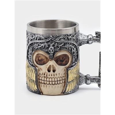 Кружка средневековая «Череп с мечом. Хэллоуин», 400 мл, 14×9×11 см, нержавеющая сталь, серебристая