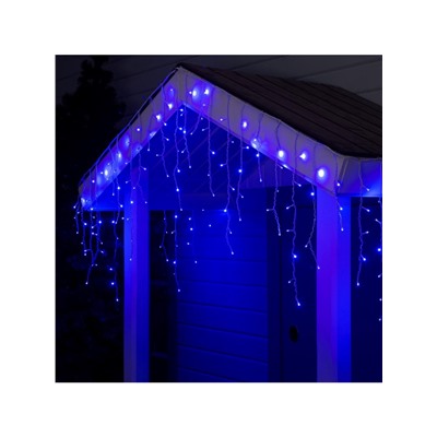 Гирлянда «Бахрома» 3×0.6 м, IP44, УМС, белая нить, 160 SMD-LED, свечение синее, 220 В