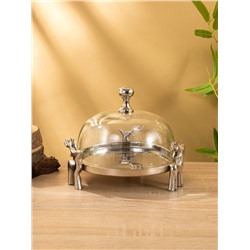 Тортовница со стеклянной крышкой «Олени», 23×23×20 см, алюминий