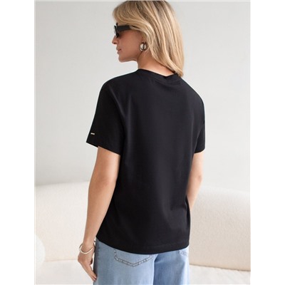 Нарядная футболка с принтом стразами из премиального хлопка с эластаном