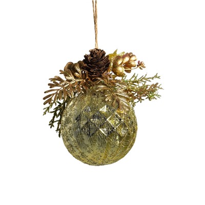 Ёлочный шар «Валенсия», новогодний, d=8 см, грани шишка ягоды, золото