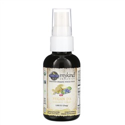 Garden of Life, MyKind Organics, веганский органический спрей с D3, ваниль, 25 мкг (1000 МЕ), 58 мл (2 жидк. унции)