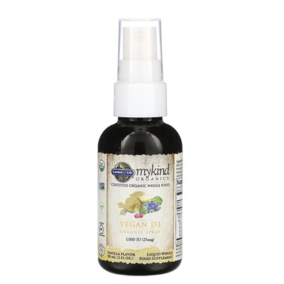 Garden of Life, MyKind Organics, веганский органический спрей с D3, ваниль, 25 мкг (1000 МЕ), 58 мл (2 жидк. унции)