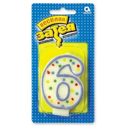 Свеча-цифра  для торта "6"  7,6см 1502-0147, 1502-1020 Веселая Затея