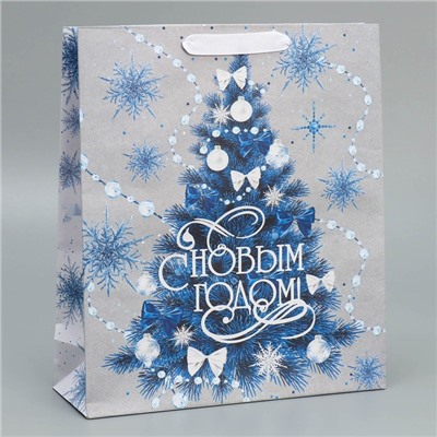 Пакет подарочный новогодний крафтовый «С Новым годом», M 26×30×9 см