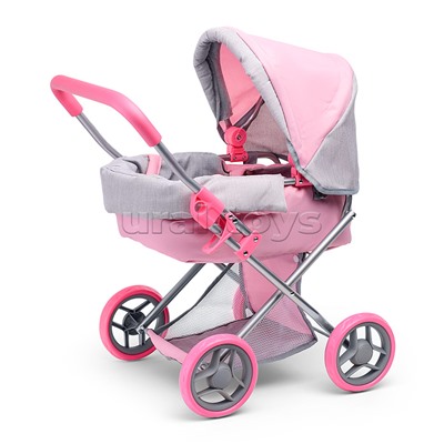 Коляска-люлька для кукол, металлическая, с корзиной, цвет серо-розовый