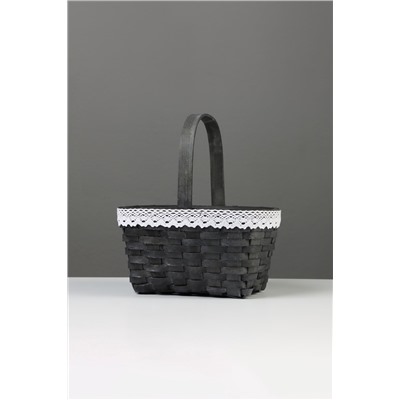 Корзина плетёная для хранения, 22×17×11 см, ручка h=16 см, ива, с кружевом, серая