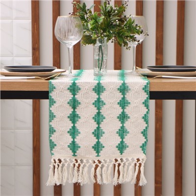 Дорожка на стол Этель бежевая/зелёная 32×180 см, 50% хлопок 50% п/э