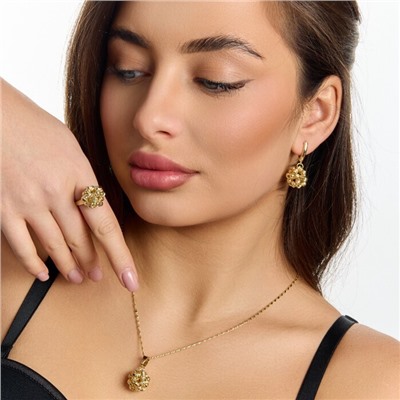 Комплект ювелирной бижутерии Итальянское золото (покрытие желтое 14к), серьги, кулон и кольцо 20 р, арт.217.509-20