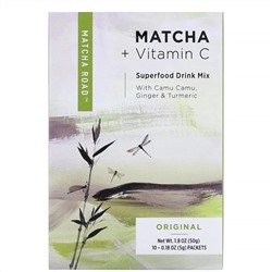 Matcha Road, матча с витамином С, смесь для приготовления напитка, классический вкус, 10 пакетиков по 5 г (0,18 унции)