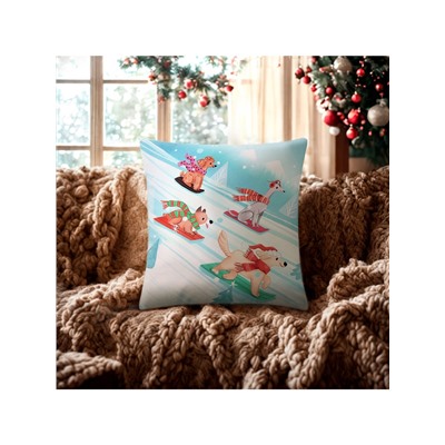 Наволочка декоративная новогодняя «Этель. Snowboarding dogs» 40×40 см, велюр