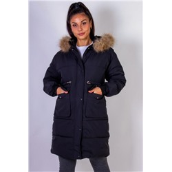 Зимняя удлиненная парка с капюшоном натуральный мех арт.617 (Черный)