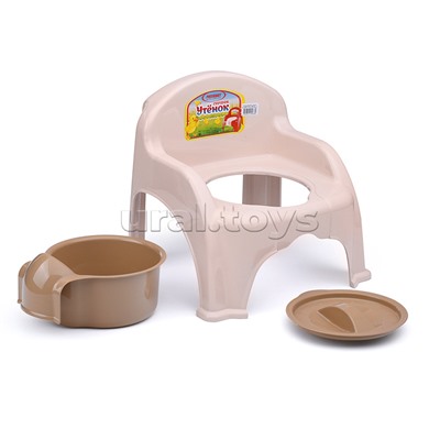 Горшок детский "Утенок"  с крышкой светло-бежевый / темно-бежевый