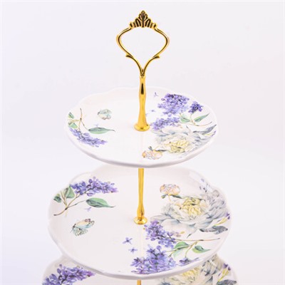 60221 Конфетница 3х-ярусная Букет фантазий доломит LR (х16)