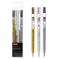Набор гелевых ручек  3цв "АУРА/Aura" 0,8 мм (золото, серебро, белая) (091119) Хатбер
