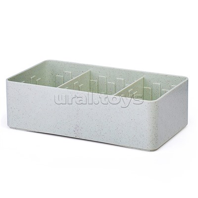 Контейнер-органайзер пластиковый "Marandi" 19,5x10x6 см, толщина 2,5 мм, волокна пшеничной соломы и полипропилен, биоразлагаемый пластик, регулируемые отделения, 2 передвижных разделителя, салатовый