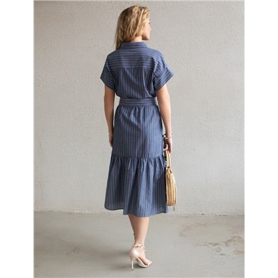 Платье в полоску А-силуэта с поясом из легкого хлопкового поплина