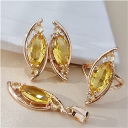 Комплект ювелирной бижутерии коллекция "Дубай" серьги, кулон и кольцо 18 р, покрытие позолота, вставка: стекло, цвет: желтый, арт.414.296-18