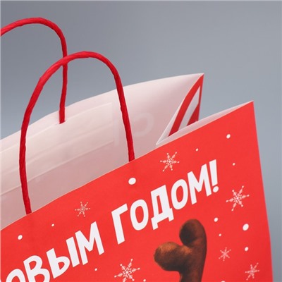 Пакет подарочный новогодний крафтовый «С Новым годом», 28×32×15 см