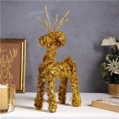 Светодиодная фигура из мишуры «Олень золотистый» 34×16 см, 20 LED, батарейки AG10×3 (в комплекте), свечение тёплое белое