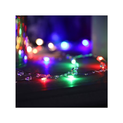 Гирлянда «Нить» 5 м роса с насадками «Шарики», IP20, нить серебристая, 50 LED, 8 режимов, свечение мульти, 220 В