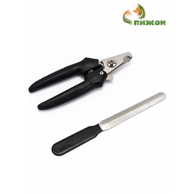 Набор по уходу за когтями: когтерез боковой (отверстие 8 мм) и пилка, черный и красный