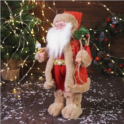 Дед Мороз под ёлку «Зимнее волшебство. В красной шубке в клетку с подарками» двигается, 40 см