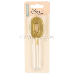 Свеча Цифра, 0 Чистая линия, на шпажке, Золото, 4,7*6,7 + 7 см, 1 шт. с держателем