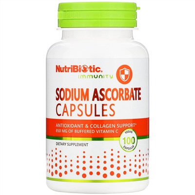 NutriBiotic, Immunity, аскорбат натрия, 100 веганских капсул
