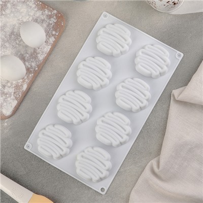 Форма для муссовых десертов и выпечки Доляна «Куше», силикон, 30×17×1,7 см, 8 ячеек (6×1,5 см), цвет белый