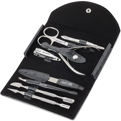 Silver Star Маникюрный набор «МН 08-1» Чёрный кошелек на кнопке 8 предметов