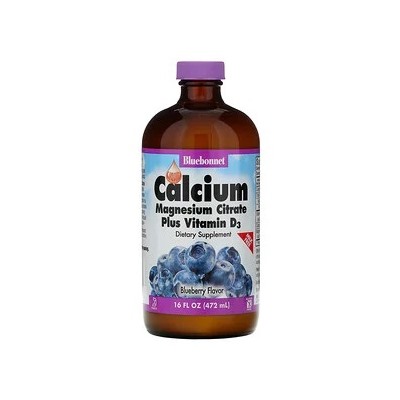 Bluebonnet Nutrition, Цитрат кальция и магния, с витамином D3, в жидкой форме, вкус натуральной черники, 472 мл (16 жидких унций)
