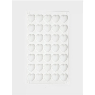 Форма для муссовых десертов и шоколада KONFINETTA «Сердца», силикон, 29.7×17.3×1.5 см, 35 ячеек (2.7×2.5 см), белая