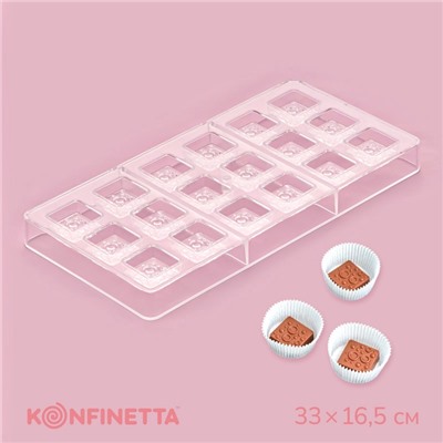Форма для конфет и шоколада KONFINETTA «Пористый шоколад», 33×16.5×2.5 см, 18 ячеек 3×3×1 см, прозрачная