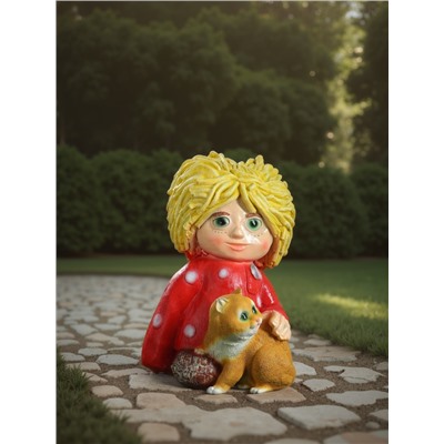 Садовая фигура из полистоуна «Домовой с котом», 39×26×28 см