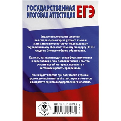 АСТ И. В. Текучева, Л. И. Слонимский, И. С. Слонимская "ЕГЭ. Русский язык. Математика в таблицах и схемах для подготовки к ЕГЭ"